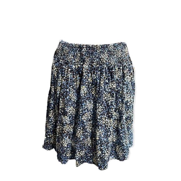 RACHEL ZOE DITSY FLORAL MINI SKIRT SMOCKED WAIST NAVY BLUE YELLOW BLACK SIZE M - Picture 7 of 9
